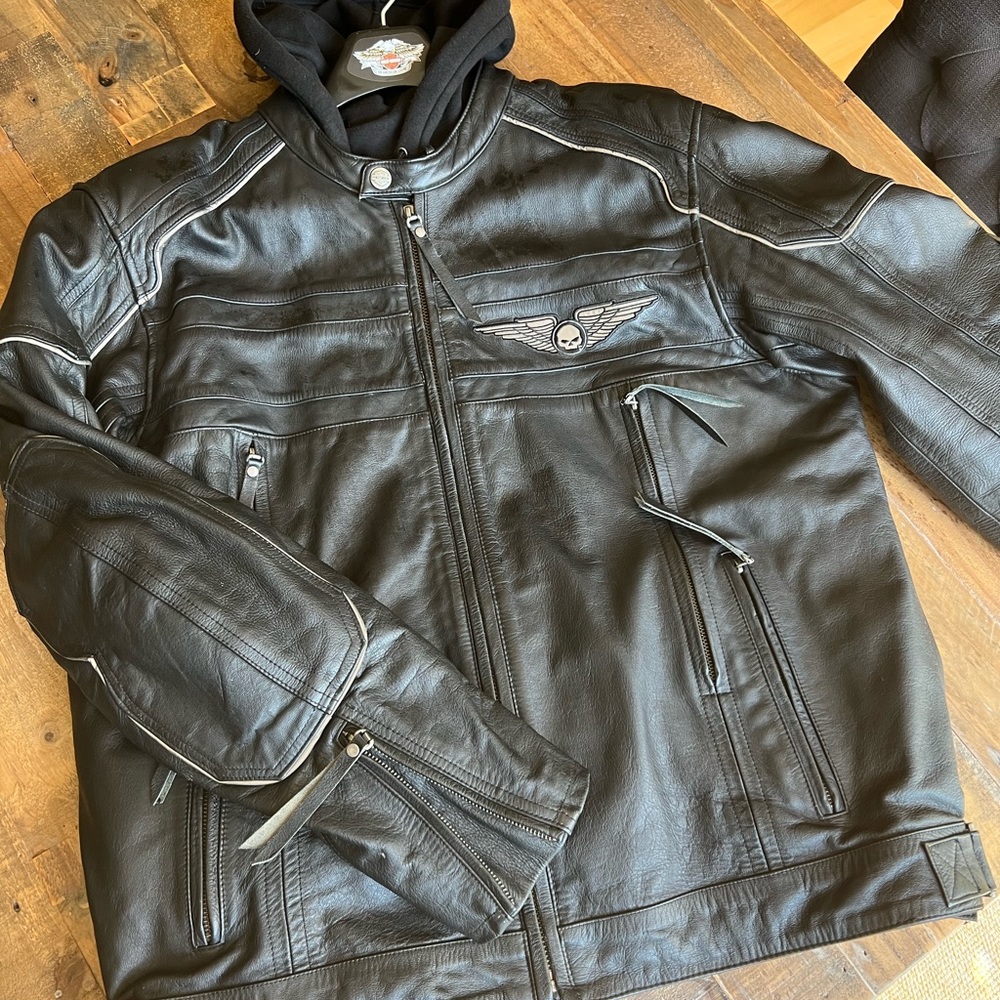 Mens Harley-Davidson XL 3-in-1 Black Leather Jacket